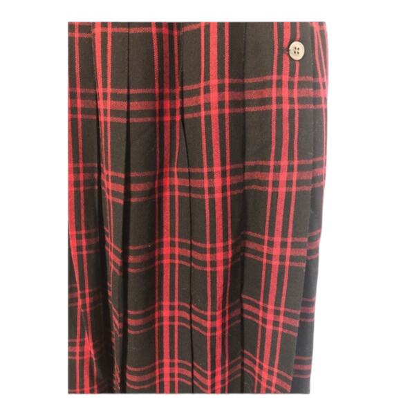 1980s David Brooks Red Black Wool Plaid Skirt w/ Side Buttons
 small - Picture 10 of 12